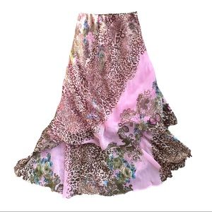 Fairy pink and green midi skirt - butterfly floral and leopard print
